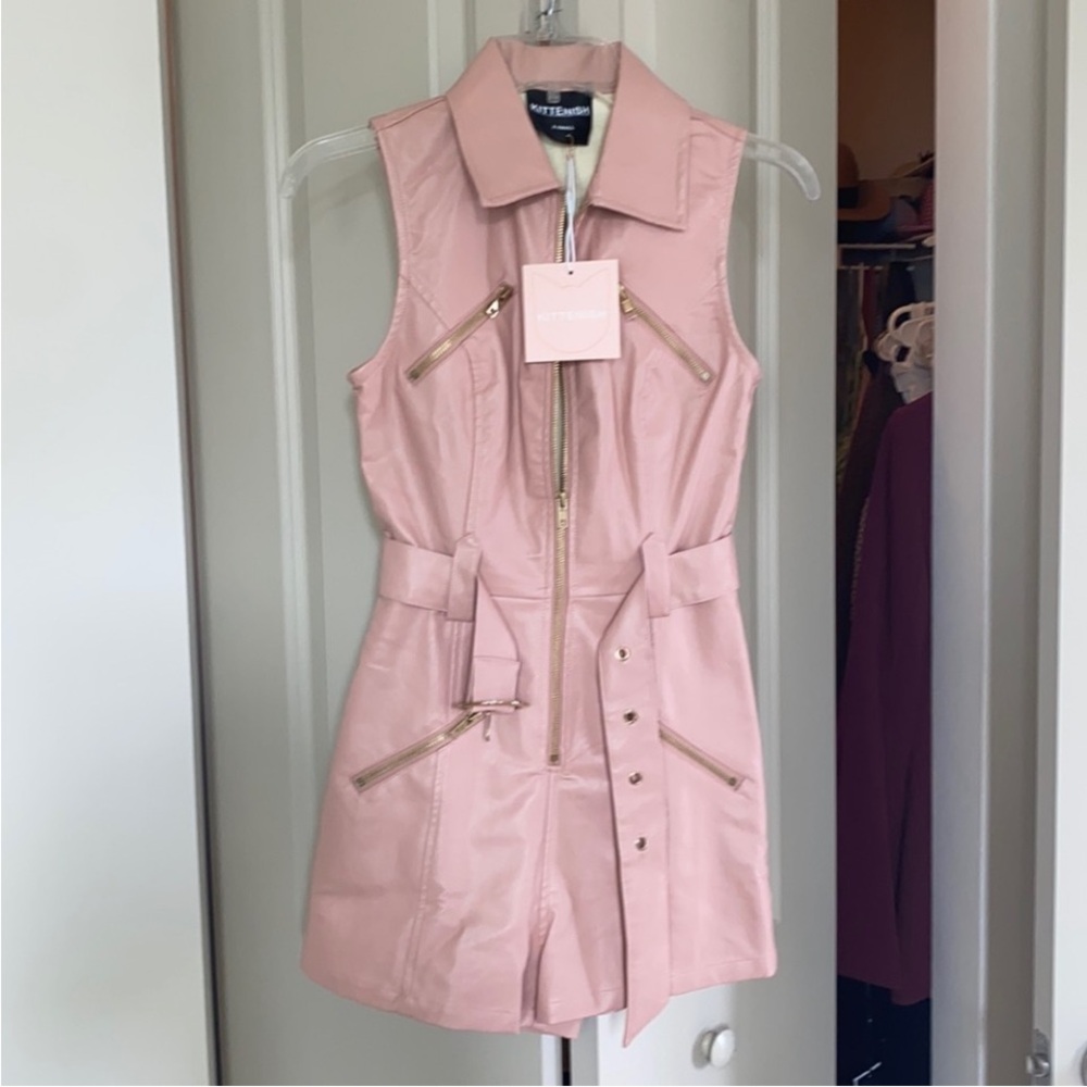 KITTENISH pink faux-leather romper.